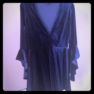 Navy velvet angel sleeve dress